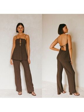 Sabo Skirt Ashton Jumpsuit Womens Medium Brown Open Back Ruched Festival